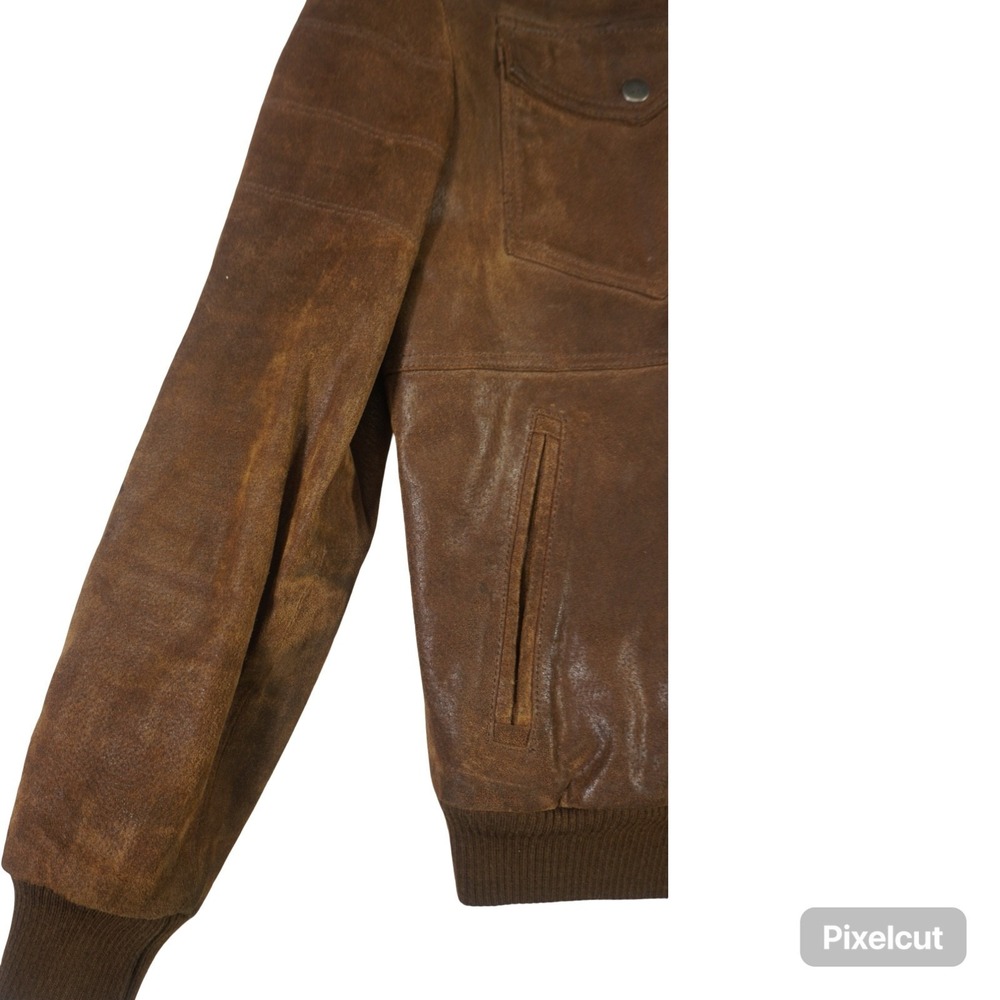 Flavor Leather Motorcycle Jacket Men Small Brown Lined Multipocket Biker Winter - Picture 2 of 11